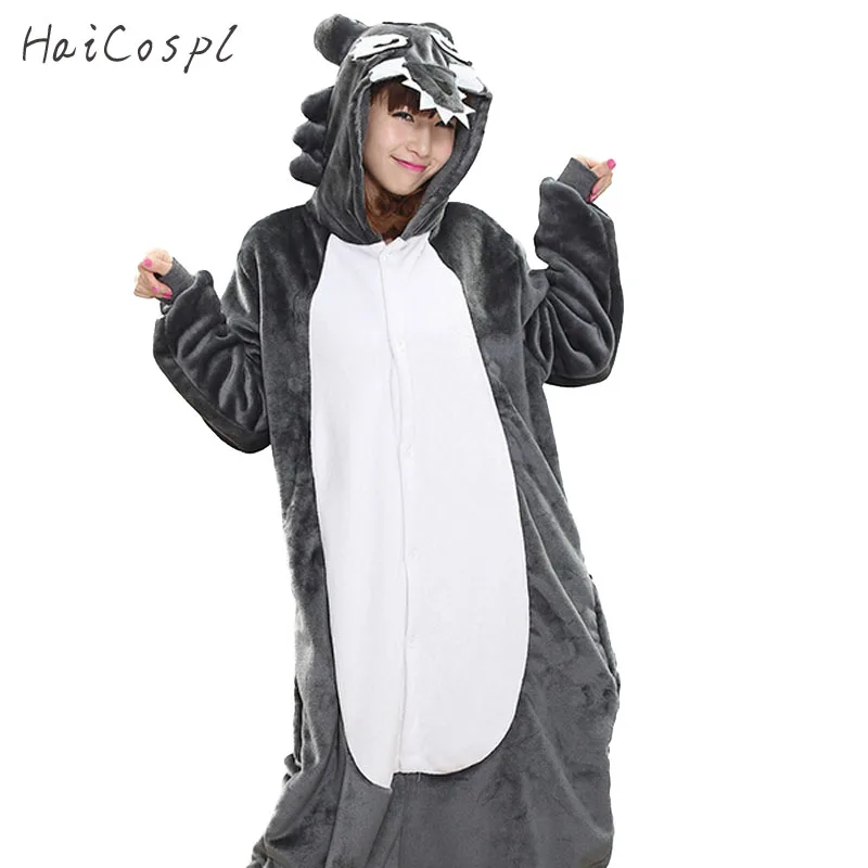 

Timber Wolf Kigurumi Pajamas Set Onesie For Adult Women Winter Warm Flannel Animal Cosplay Costume Girls Festival Party Loose