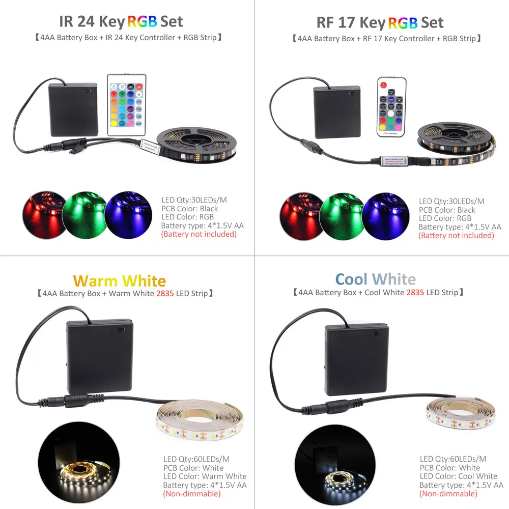 Светодиодная лента на батарейках 5050 RGB 2835 теплый холодный белый 1 м 2 м 3 м 4 м 5 м 5 в 6 в на батарейках светодиодный водонепроницаемая лента