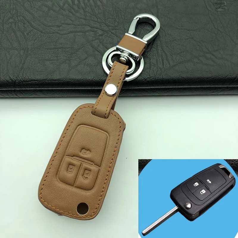 brown3 Натуральная кожа автомобильный брелок кольцо для ключей автомобиля держатель для Chevrolet Cruz OPEL Опель МОККА BUICK ENCORE 3 кнопки дистанционного ключа оболочки - Название цвета: brown3