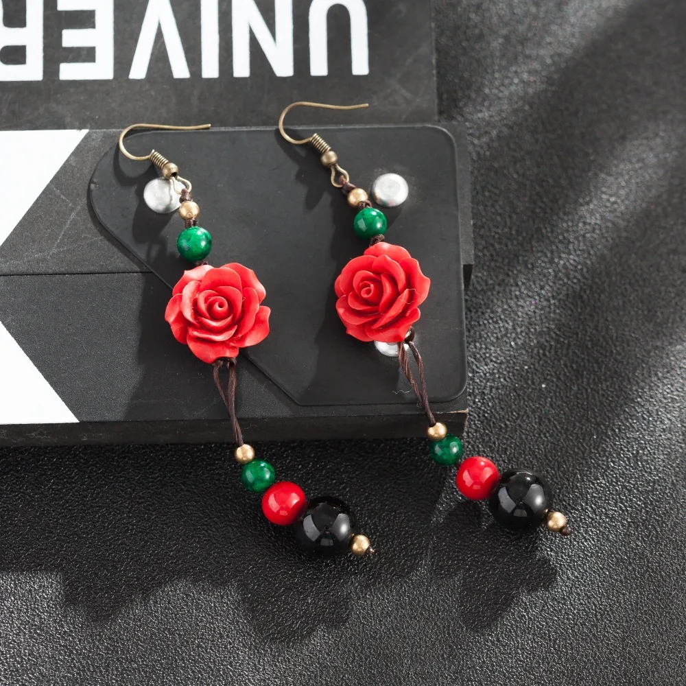 

ETHNIC Brand 2018 Boho Romantic Red Flower Charm Dangle Drop Earrings for Women Bohemian Tassel Earring Wholesales