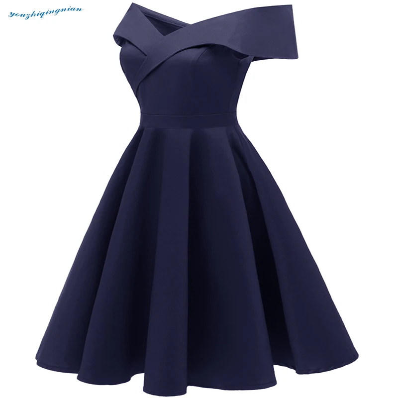 Новинка осени 2018 винтажное высококлассное темно-синее платье с одним вырезом и