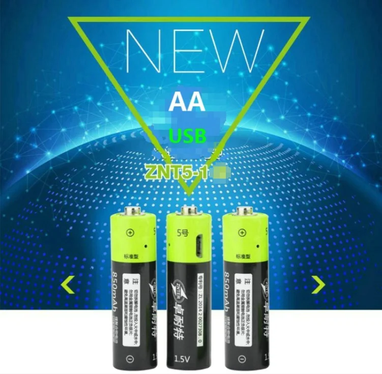 Новая технология! 2 шт ZNTER 1,5 V AA 1250mAh литий-полимерный литий-ионный аккумулятор с USB кабелем