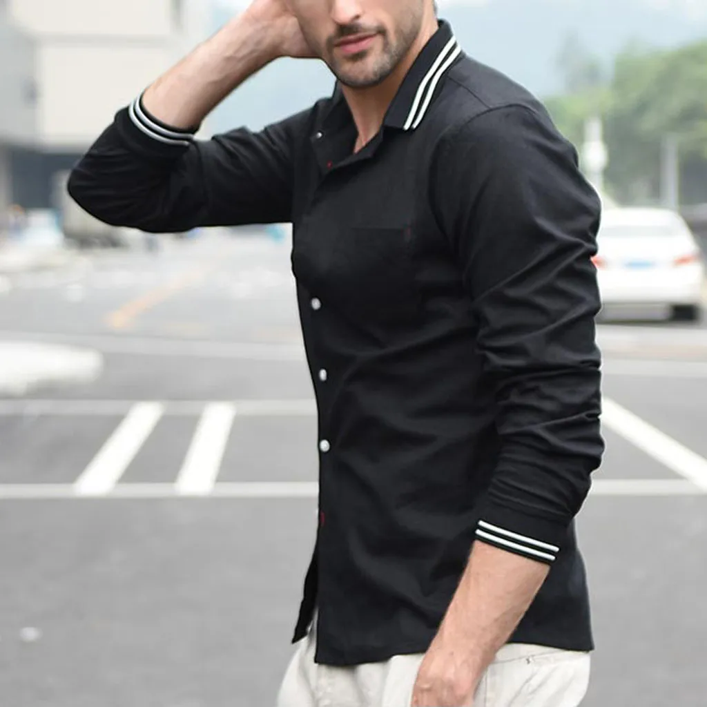 2019 Men Fashion Vintage Pure Color Button Linen Solid Long Sleeve Retro Shirts Tops Blouse camisa masculina manga longa 50 | Мужская