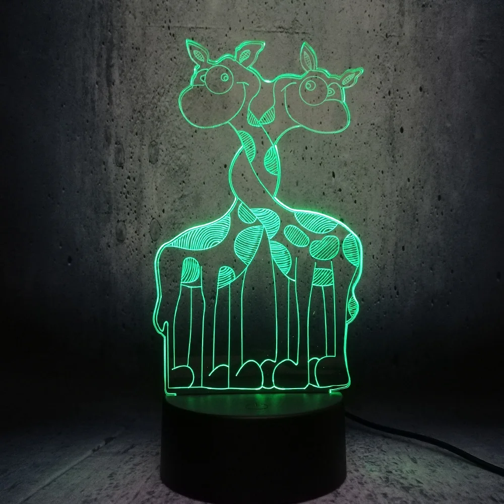 Мультяшный жираф Африканские животные 3D USB Светодиодная лампа 7 цветов меняющая настроение ночник детская