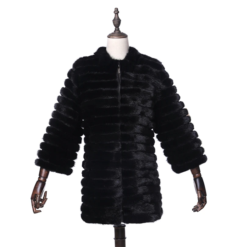 Natural Mink Fur Coats Women 2018 Fashion England Style Genuine Solid Striped Double-face fur Coat For Lady | Женская одежда