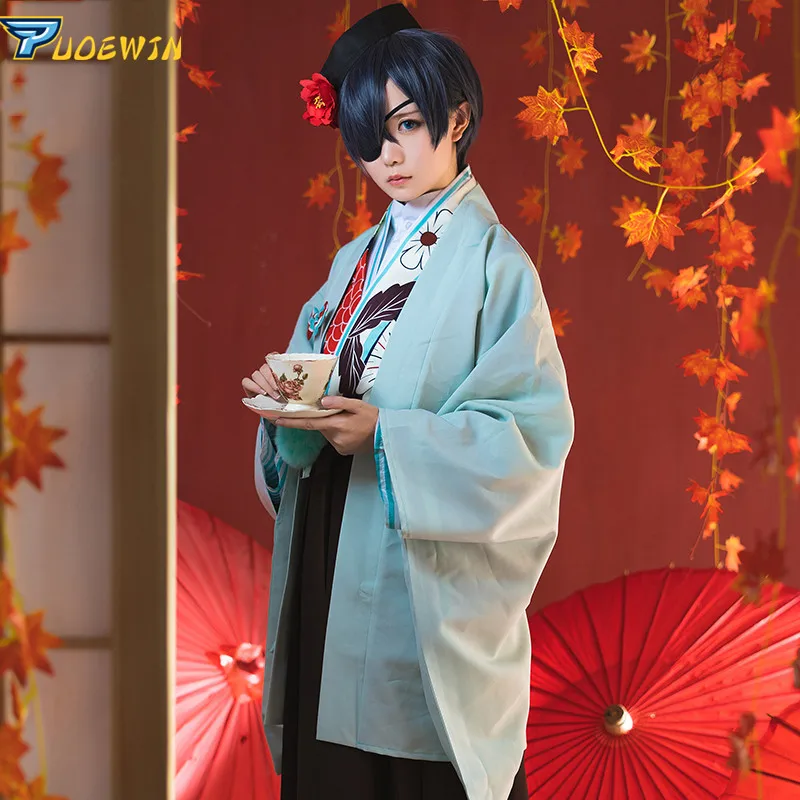 Черное кимоно Butler Kuroshitsuji Ciel Phantomhive Униформа карнавальный костюм в наличии |