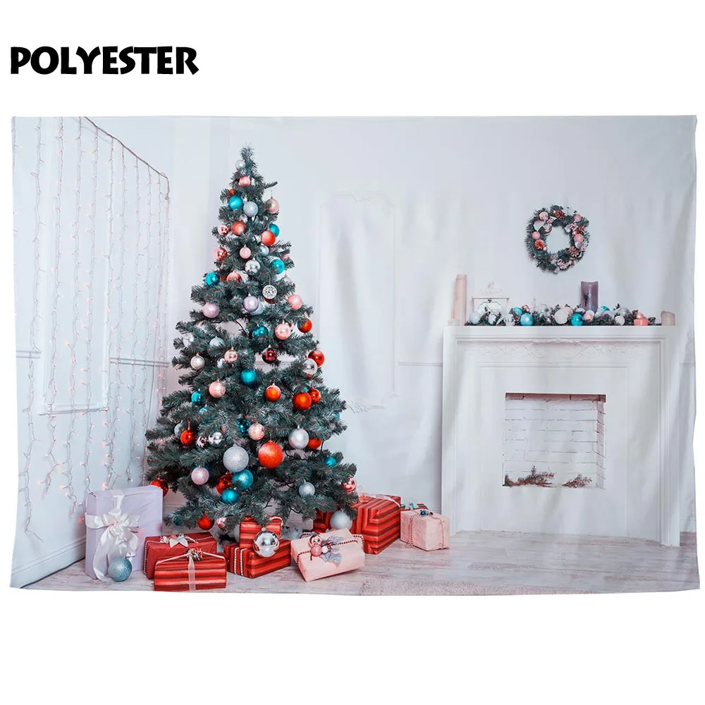 Allenjoy photocall background christmas living room fireplace gift tree white photobooth new arrival original design | Электроника