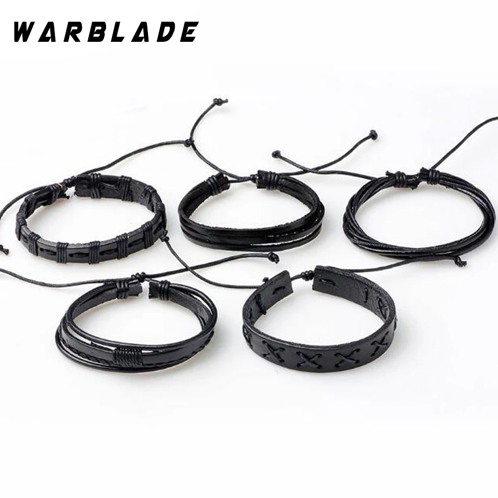 2018 Черные Оригинальные винтажные кожаные браслеты многослойный Плетеный