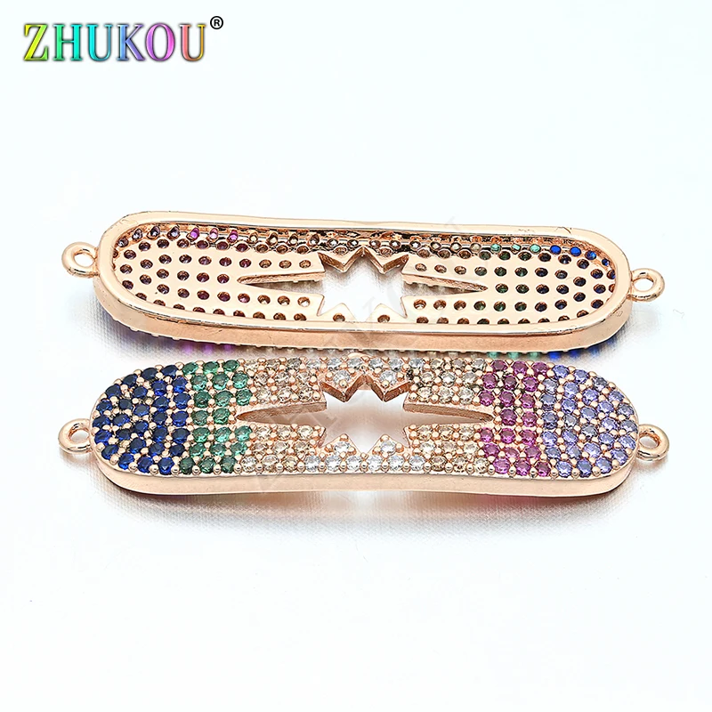 8*34mm Brass Cubic Zirconia Rectangle Rainbow Color Charms Connectors DIY Jewelry Bracelet Necklace Making Model: VS138 | Украшения и