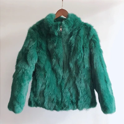 Dark green zipper Высококачественное пальто из натурального меха, модные меховые пальто из натурального кролика, элегантная женская зимняя верхняя одежда с воротником-стойкой, куртка из кроличьего меха - Цвет: Dark green zipper