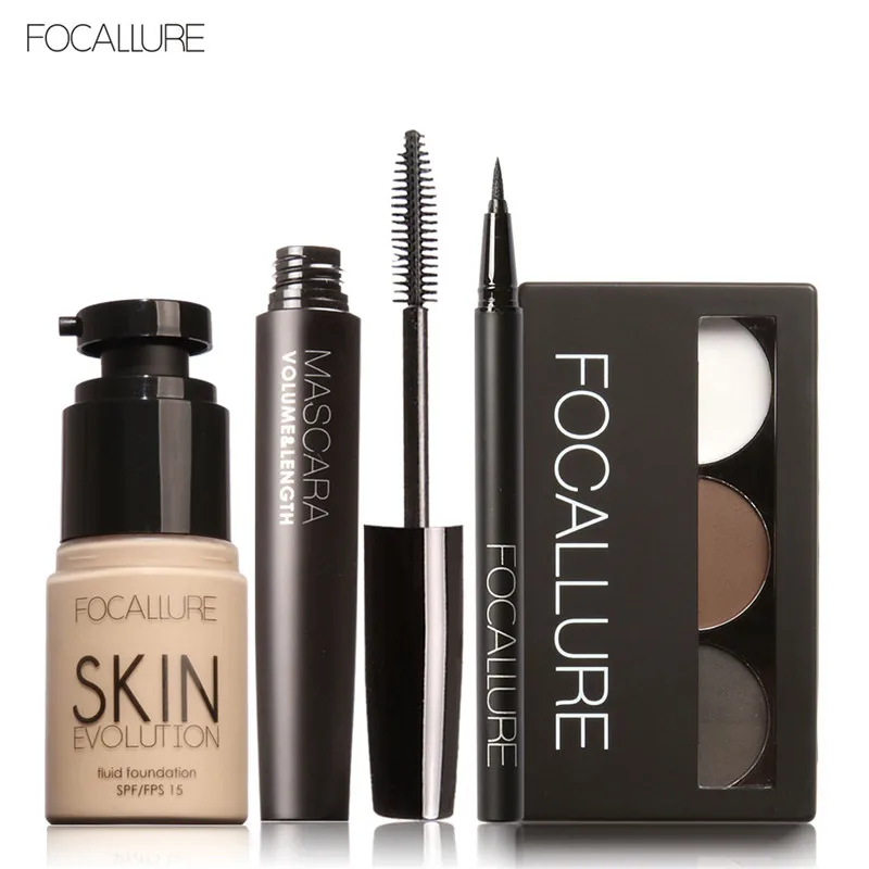 2 FOCALLURE Makup Набор инструментов 4 шт. должны иметь косметику, включая тональный крем Тушь для ресниц подводка для глаз брови макияж набор - Цвет: 2