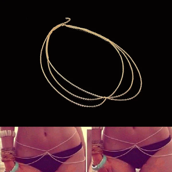 Сексуальное женское бикини пояс для живота Очаровательная Золотая цепь тела
