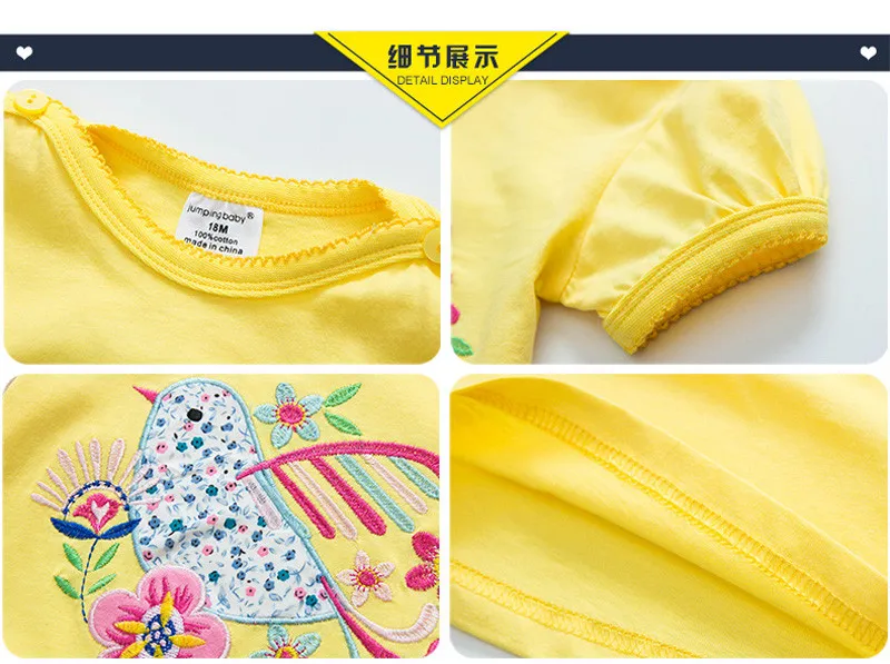 Jumingbaby/ футболка для девочек; детская футболка; летние топы с вышивкой животных; костюмы; vetement enfant fille; одежда для маленьких девочек