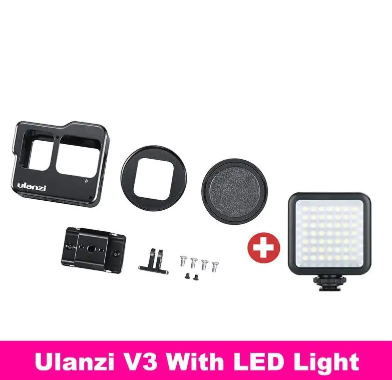With Mini LED Light ULANZI V3 металлическая Vlog клетка для Gopro 7 6 5 с универсальным 52 мм фильтром видео Vlog клетка для микрофона/светодиодный видео светильник - Цвет: With Mini LED Light