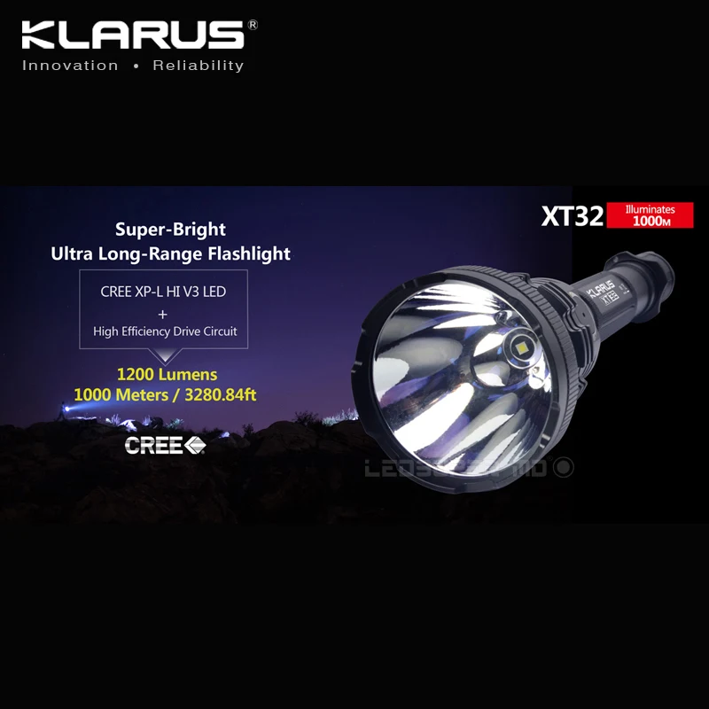 New Arrival KLARUS XT32 CREE XP-L HI V3 LED 1200 Lumens Flashlight Tactical Hunting Searchlight with 1000-meter Ultra Long-Range |