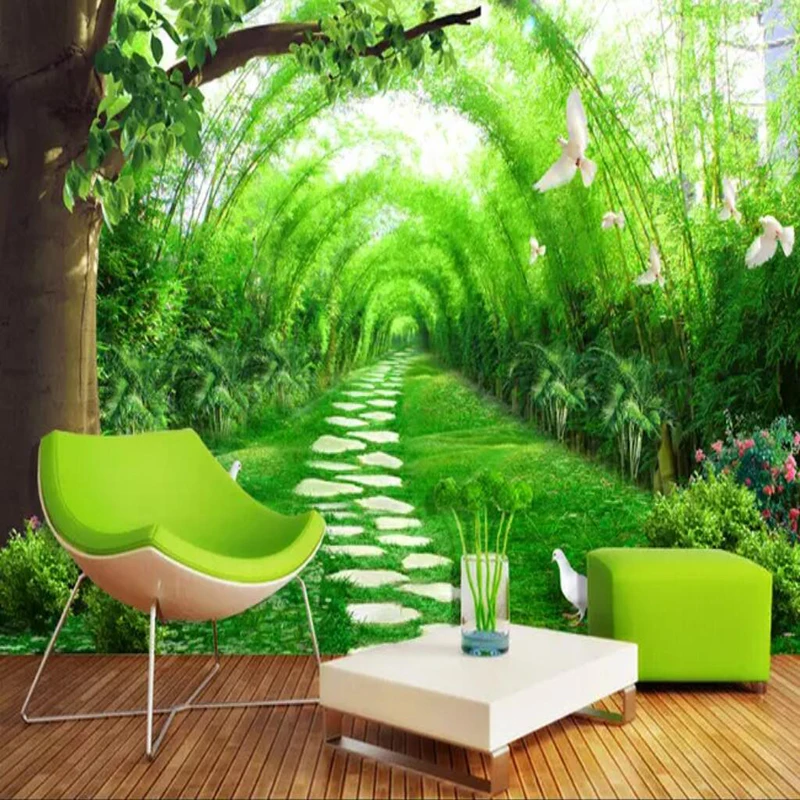 

Decorative wallpaper Refreshing Bamboo Road 3D TV background wall
