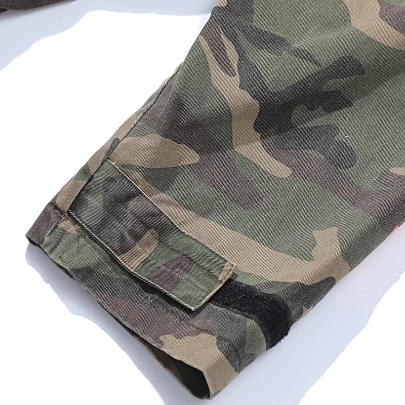 Mens Hip Hop Hooded Jacket Windbreaker Harajuku Vintage Camo Hoodie Jackets Coat Autumn 2018 Camouflage Washed Denim Streetwear | Мужская