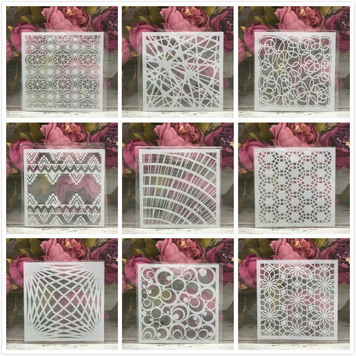 

9Pcs/Set 5" Line Grid Geometry DIY Layering Stencils Painting Scrapbook Coloring Embossing Album Decorative Card Template