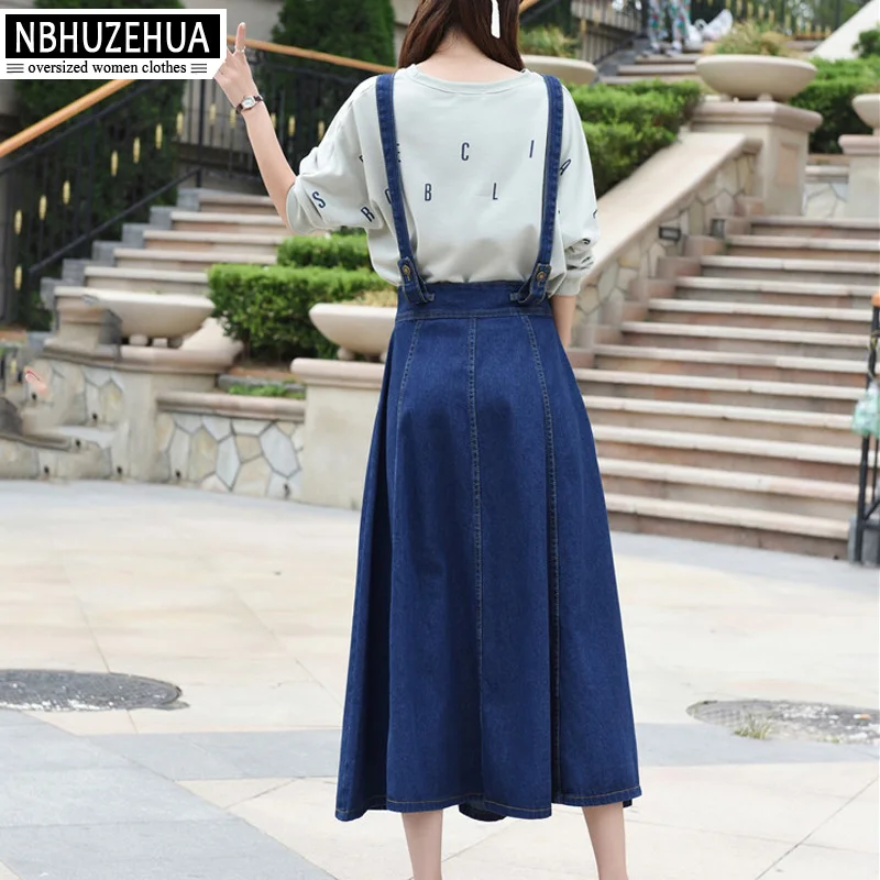 NBHUZEHUA T855 3XL 4XL 5XL женская джинсовая юбка на бретелях длинная Корейская модель