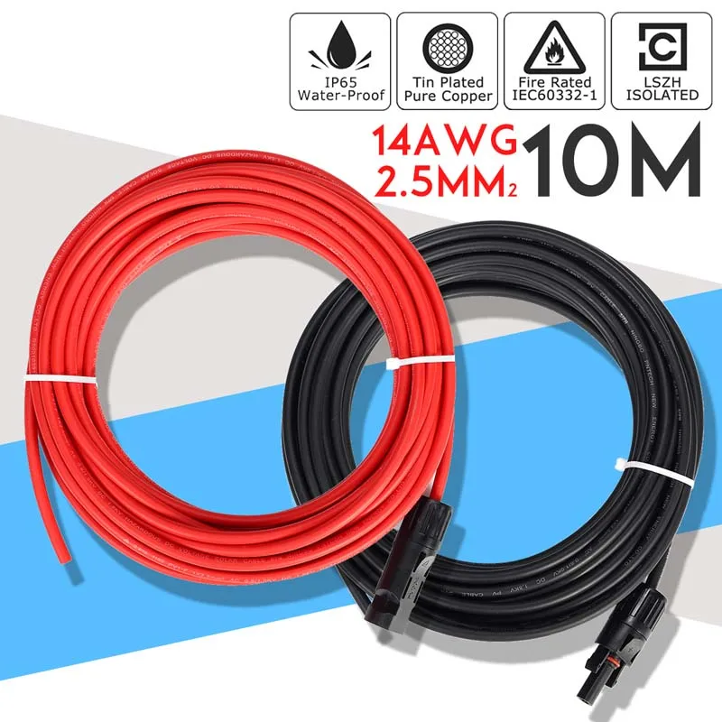 10m 2,5 мм 14 AWG KINCO 1 пара удлинитель для панели солнечных батарей кабель медный провод черный и красный с MC4 разъем Солнечный PV кабель - Цвет: 10m