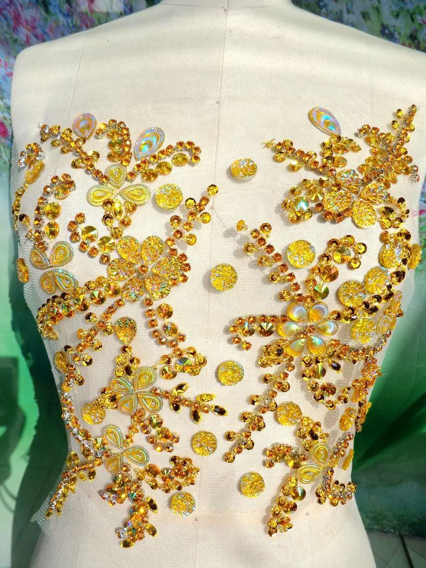 ZBROH Ручной Работы Золотая пришивная стразы аппликация Кристаллы нашивки с