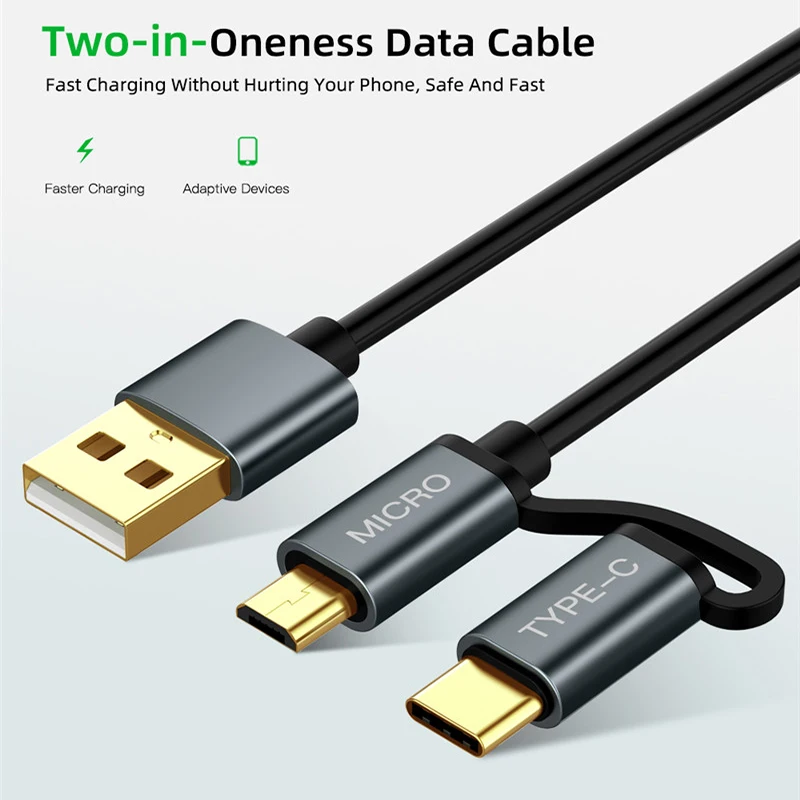 2 в 1 USB кабель для передачи данных Micro usb type C кабель для зарядного устройства для samsung Быстрая зарядка мобильный кабель для зарядки телефона для Xiaomi huawei Honer