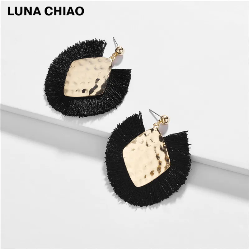 black LUNA CHIAO, осенний стиль, ювелирное изделие, серьги, богемный стиль, бахрома, кисточка, Bijoux, массивные серьги для женщин - Окраска металла: black