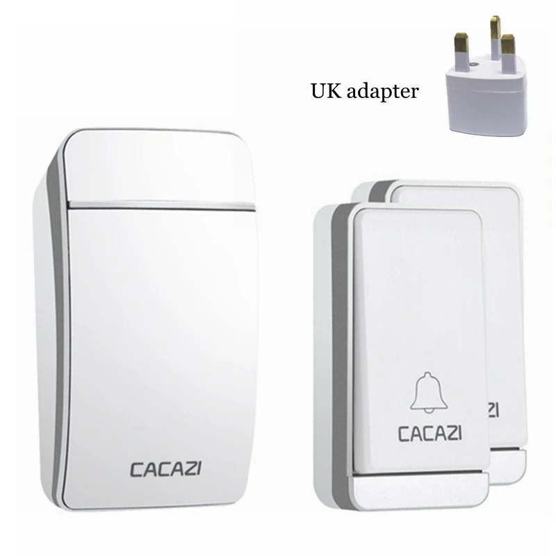 Silver 2x1 UK CACAZI автономный беспроводной дверной звонок водостойкий без светодио дный батареи светодиодная вспышка Умный дом беспроводной дверной звонок 2 кнопки 1 приемник - Цвет: Silver 2x1 UK