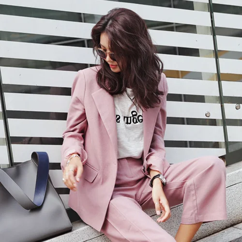 Женский костюм в Корейском стиле розовый маленький пиджак повседневные