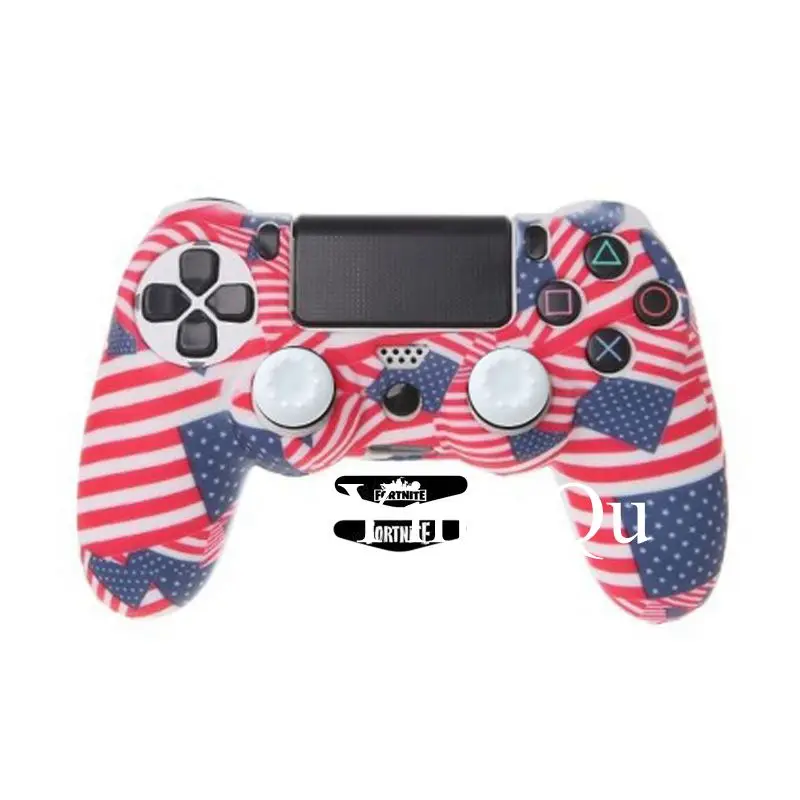 Силиконовый чехол Защитный чехол для Sony Playstation 4 PS4 контроллер с джойстиком ручка шапки и светодиодный свет наклейки для кафе - Цвет: D