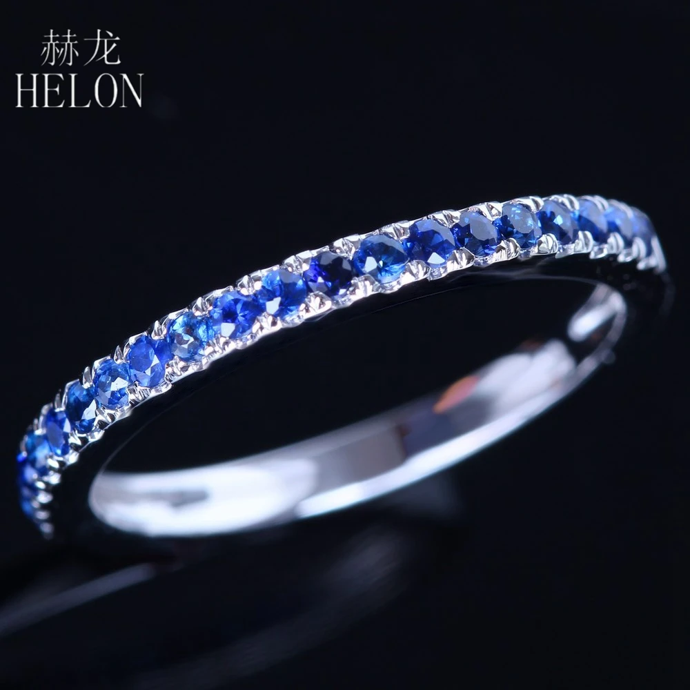 HELON 0.4CT настоящие сапфиры Половина Вечности Кольцо твердое 10 к белое золото свадебное кольцо для женщин браслет ювелирные украшения