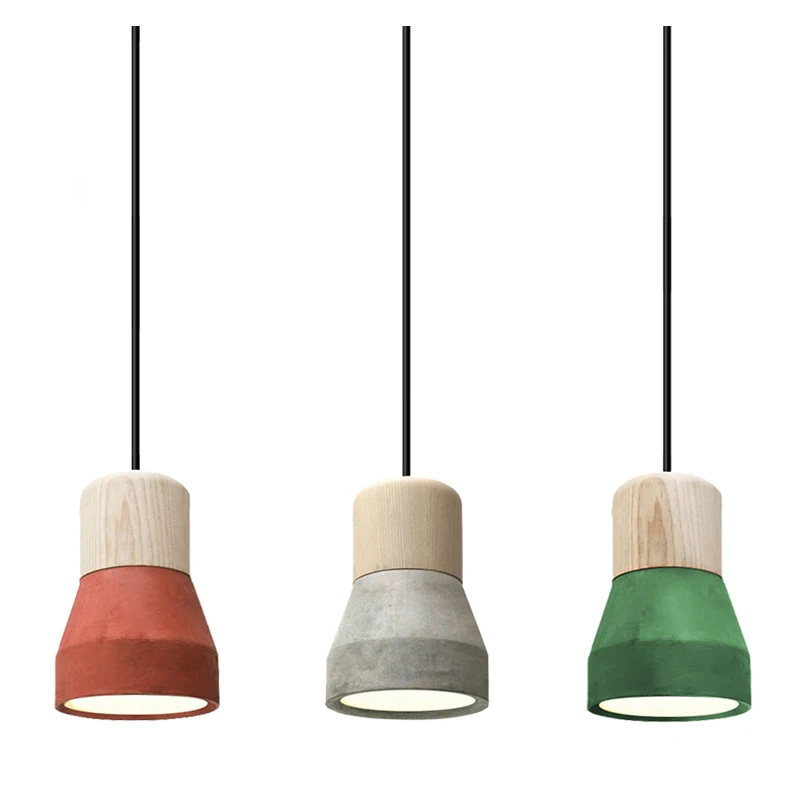 Nordic Wood Cement Pendant Lights Modern Droplight E27 Single Hanging Lamp For Bedroom Living Room Restaurant Cafe Loft Bar | Лампы и