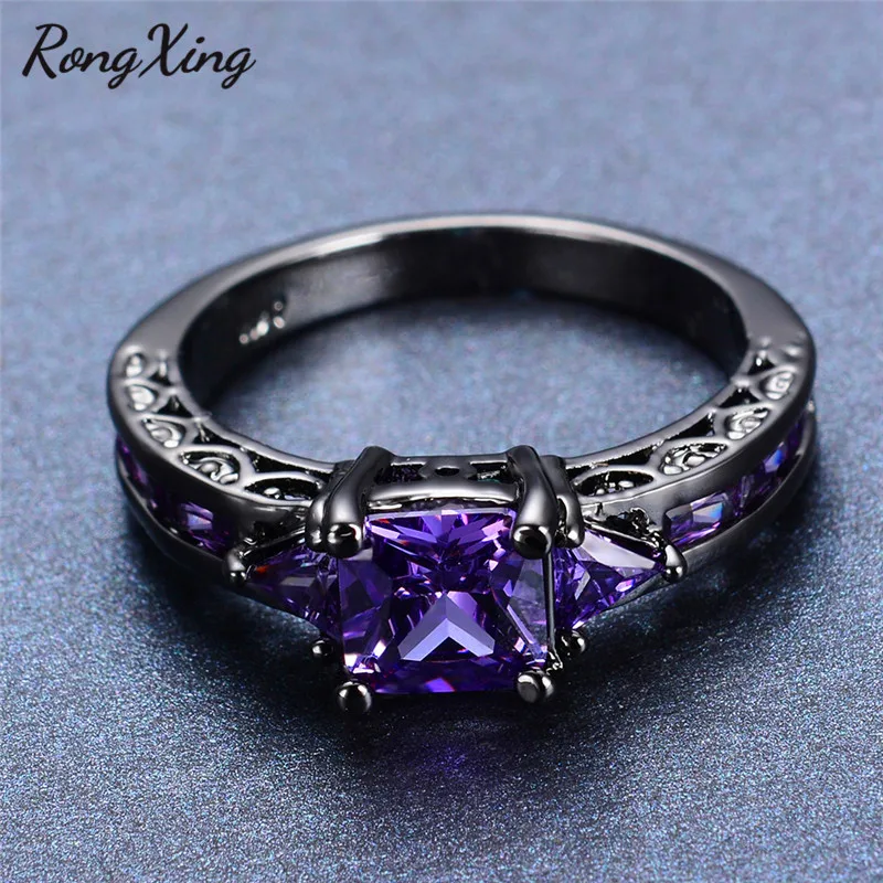 Женское Винтажное кольцо с черным золотом обручальное фиолетовым фианитом