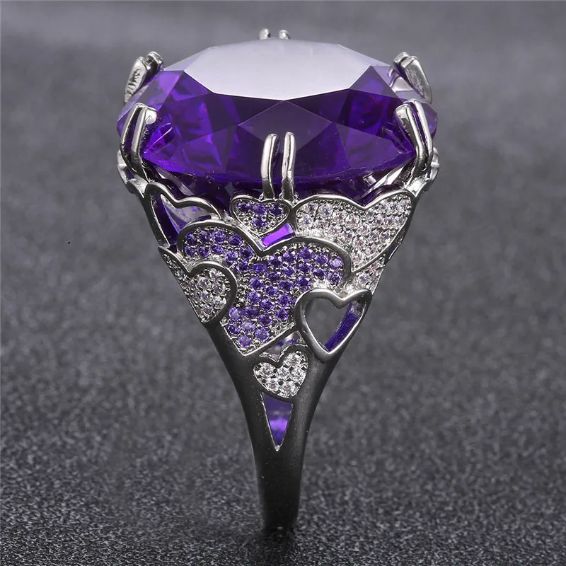 Круглый камень кубический цирконий кольцо для женщины мужчины AAA Фиолетовый
