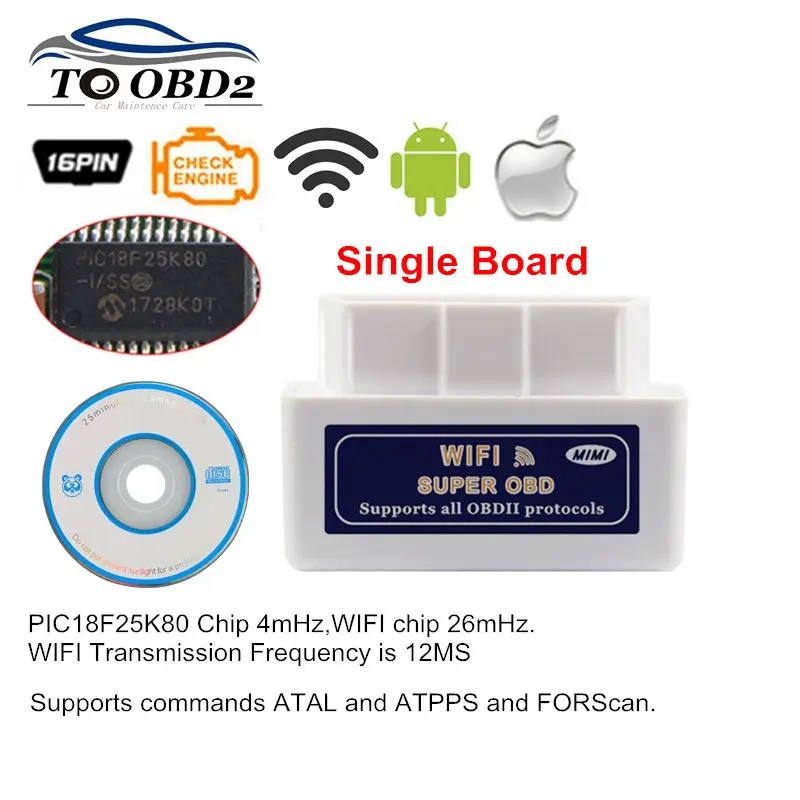 10 шт./лот лучшее качество ELM327 супер OBD2 WIFI аппаратные средства V1.5 работает мульти