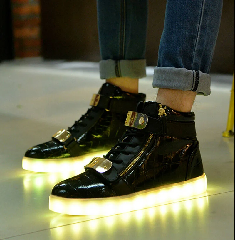Модная мужская обувь с подсветкой 8 видов цветов светящаяся высоким берцем для