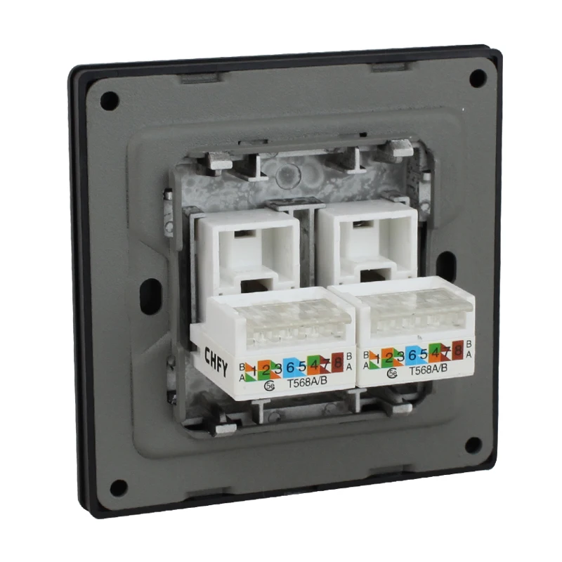 2 порта CAT5E RJ45 настенная панель металлическая рамка розетка интернет вилка черный