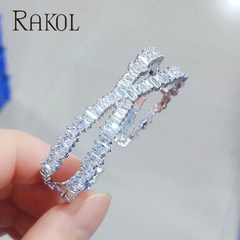 RAKOL золотой цвет вымощенный кубический циркон с огранкой потрясающий X форма большой браслет и armbenden Bijoux Femme для невесты