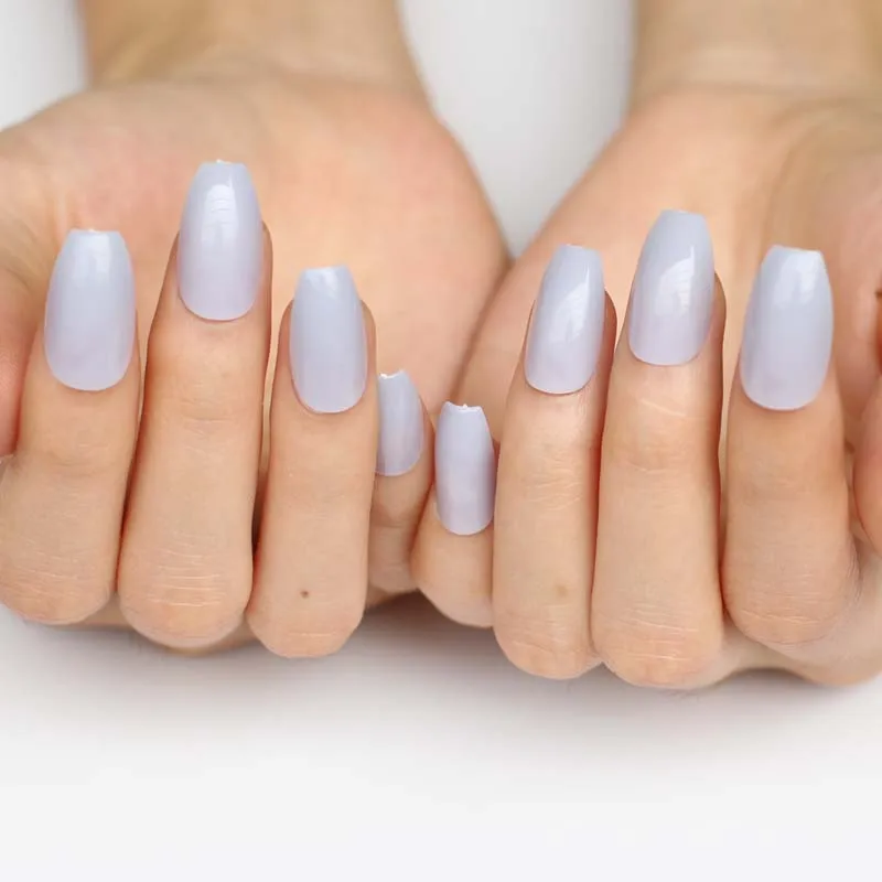 24pcs latest candy color coffin-like fake nails grey blue G619 | Красота и здоровье