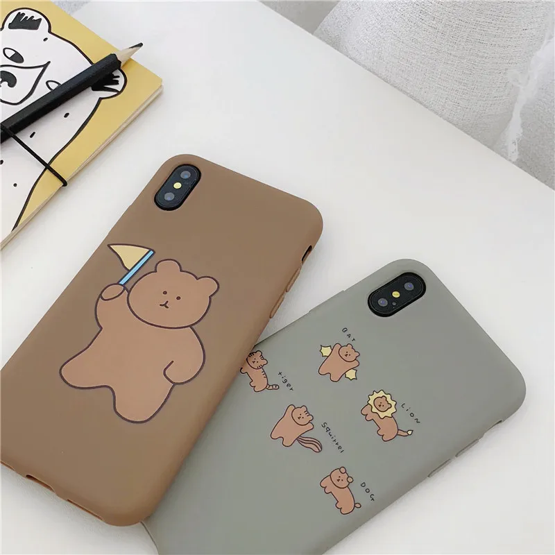 JIBAN Cute Cartoon Bear Phone Case for Apple Iphone X XS MAX XR 6 6s 6plus 7 7plus 8 Plus Soft TPU Couple Back Cover |