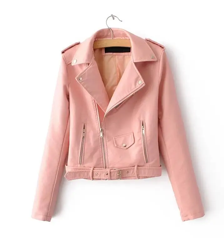 2018 Spring autumn new Faux Leather Jackets Women Casual Zipper Short Basic Coat women Motorcycle leather coat Black Yellow Pink | Женская