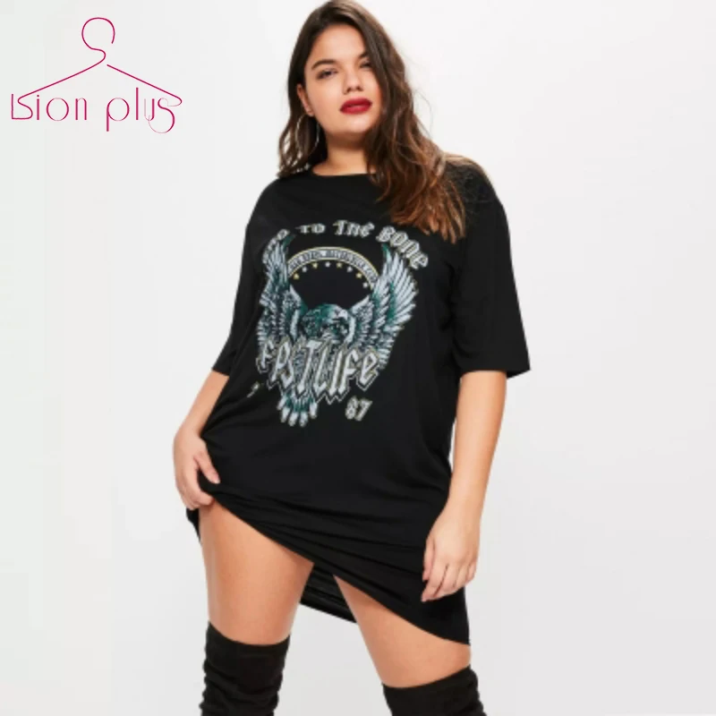 Мини-платье женское с принтом орла в стиле панк модное свободное стильное черное