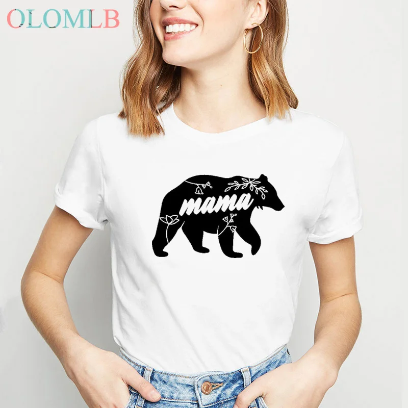 Mama bear Футболка для женщин летняя футболка с круглым вырезом мамы подарок
