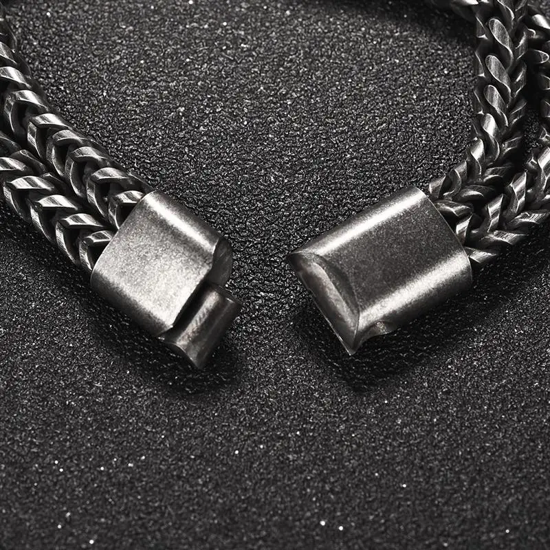 Новый мужской браслет из нержавеющей стали с двойной цепочкой Ретро Магнитный