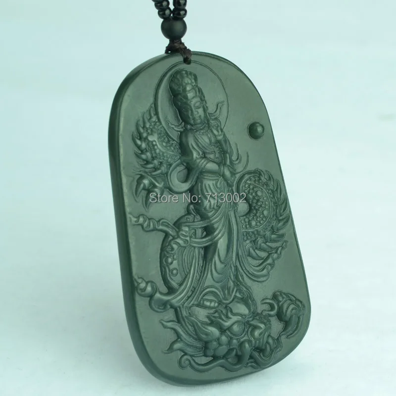 Природа кулон-Амулет из серого нефрита ожерелье талисман Carven GuanYin дракон | Дом и