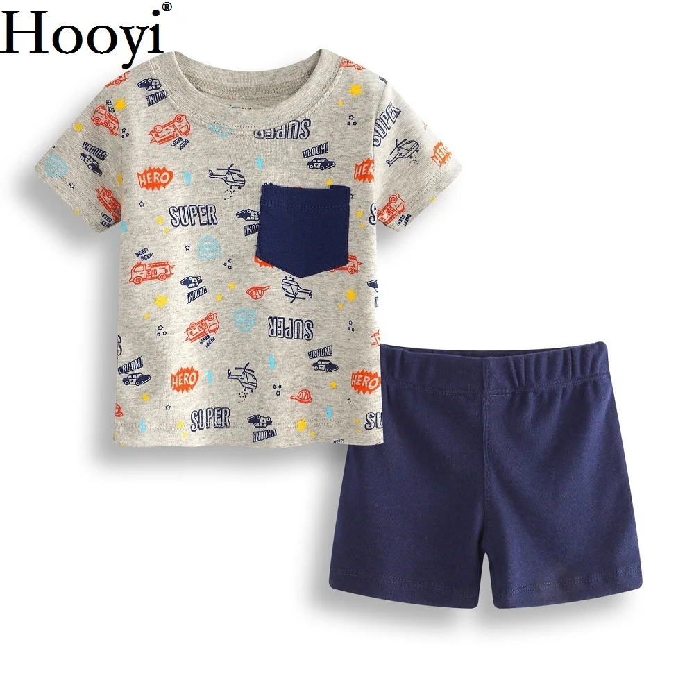 Hooyi 2018 Baby Boy Clothes Sets Fashion Super Hero Car Newborn Clothing 2-pieces Suit Summer T-Shirts Panties Infant Tops Tees
