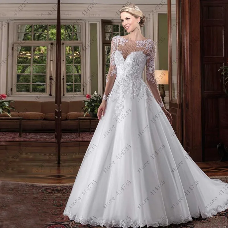 

Kvlaycici charming 2019 white beaded wedding dress full sleeved vestidos noiva robe de mariee