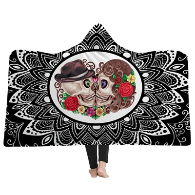 Pattern 03 Одеяло с капюшоном с рисунком черепа, супер мягкое флисовое зимнее теплое одеяло с капюшоном, s для взрослых, дорожный плед Manta - Цвет: Pattern 03