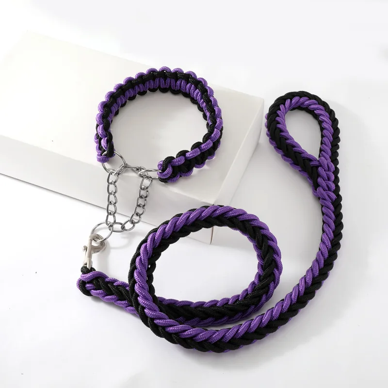 Black and Purple Set Petshy 1,3 м большой поводки для питомцев, собак металлический P цепи пряжки Двухрядное выдвижной автоматический поводок для средние и большие собаки - Цвет: Black and Purple Set