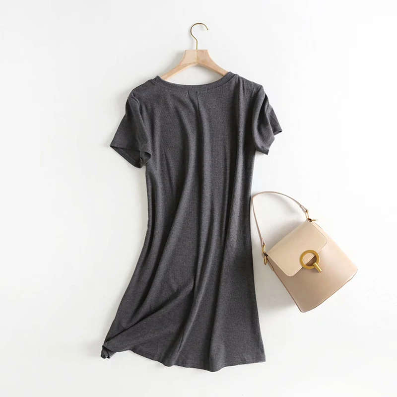 2019 летнее серое хлопковое мини-платье Женская Повседневная футболка с короткими